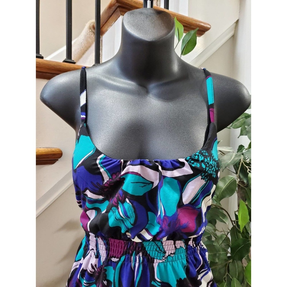 Elle Women's Blue Floral Polyester Scoop Neck Sleeveless Long Maxi Dress Small - Picture 5 of 11